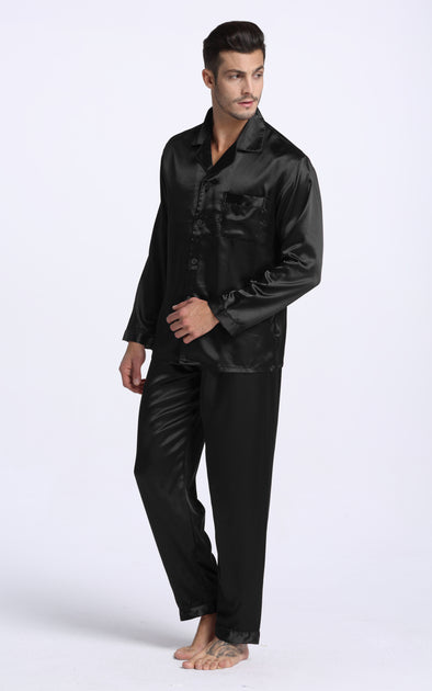 Mens black satin pajama pants 2025