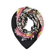 Women's 100% Silk Square Scarf with Graphic Print, 33*33 Inch (new white pink flower)