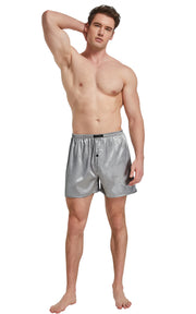 Men's Satin Boxer Briefs, Sleep Shorts Underwear (Pack of 4)-Burgundy+Black+Gray+Navy Blue