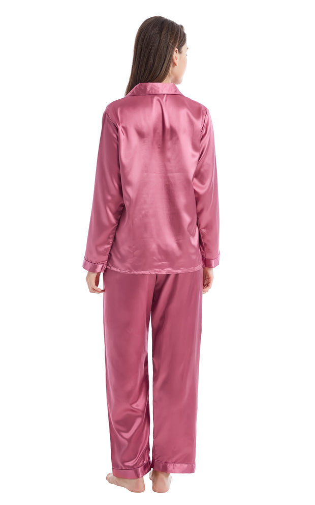 Women's Silk Satin Pajama Set Long Sleeve-Soft Plum