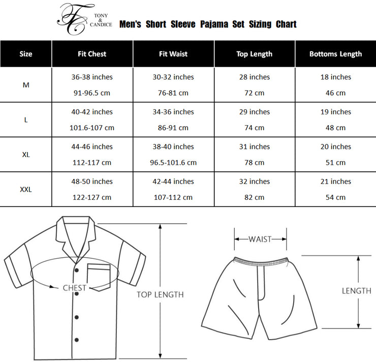 Men's Silk Satin Pajama Set Short Sleeve-Brown With Graphic Patterns