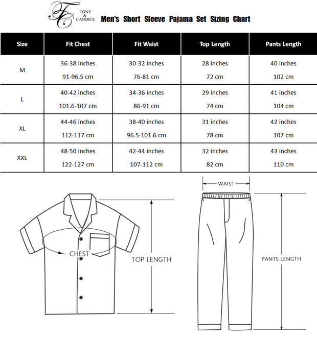 Men's Silk Satin Pajama Set Short Sleeve Loungewear with Long Pants-Black With Golden Collar