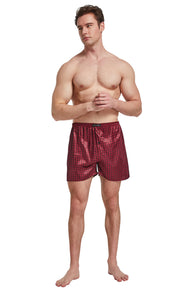 Men's Satin Boxer Briefs, Sleep Shorts Underwear (Pack of 5)-Navy/Golden+Burgundy with Black Diamonds+Chestnut+Gray+Black