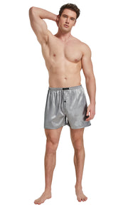 Men's Satin Boxer Briefs, Sleep Shorts Underwear (Pack of 5)-Navy/Golden+Burgundy with Black Diamonds+Chestnut+Gray+Black