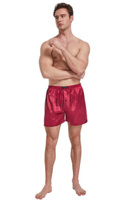 Men's Satin Boxer Briefs, Sleep Shorts Underwear (Pack of 4)-Green/Burgundy Striped+Chestnut+Burgundy+Navy Blue Polka Dots