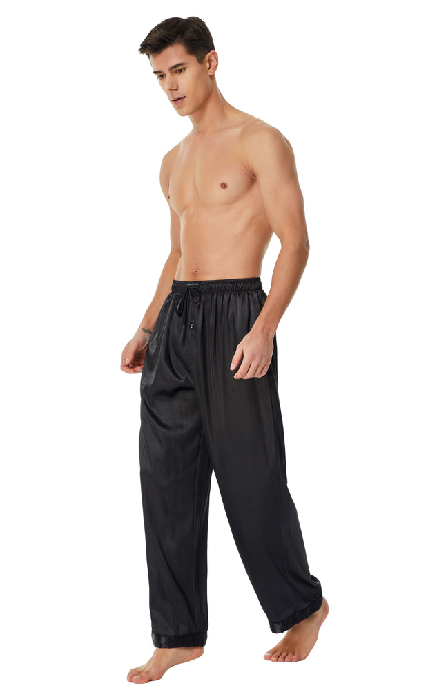 Men's Satin Pajama Pants, Long PJ Bottoms (Pack of 2)-Black+Navy/Golden