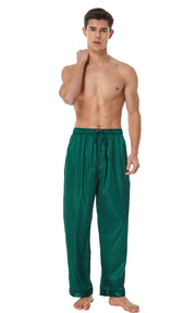 Men's Satin Pajama Pants, Long PJ Bottoms (Pack of 2)-Deep Green+Dark Purple
