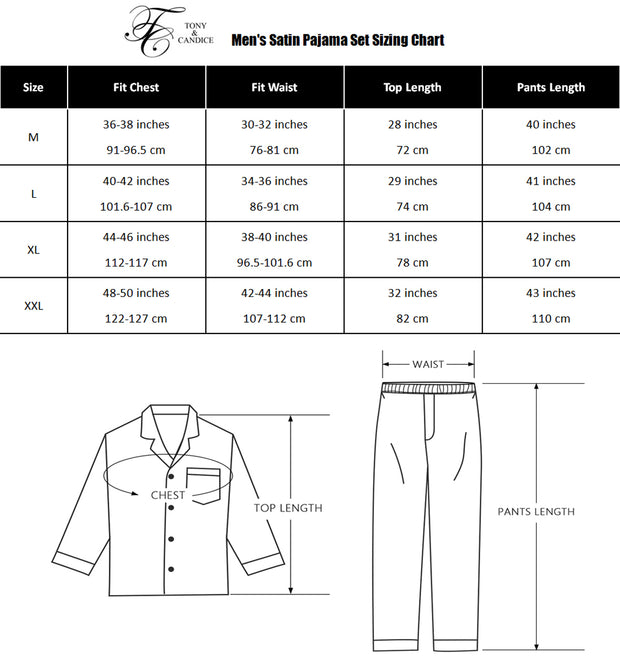 Men's Silk Satin Pajama Set Long Sleeve-Brown With Graphic Patterns