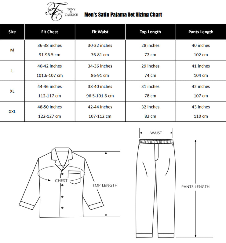 Men's Silk Satin Pajama Set Long Sleeve-Brown With Graphic Patterns