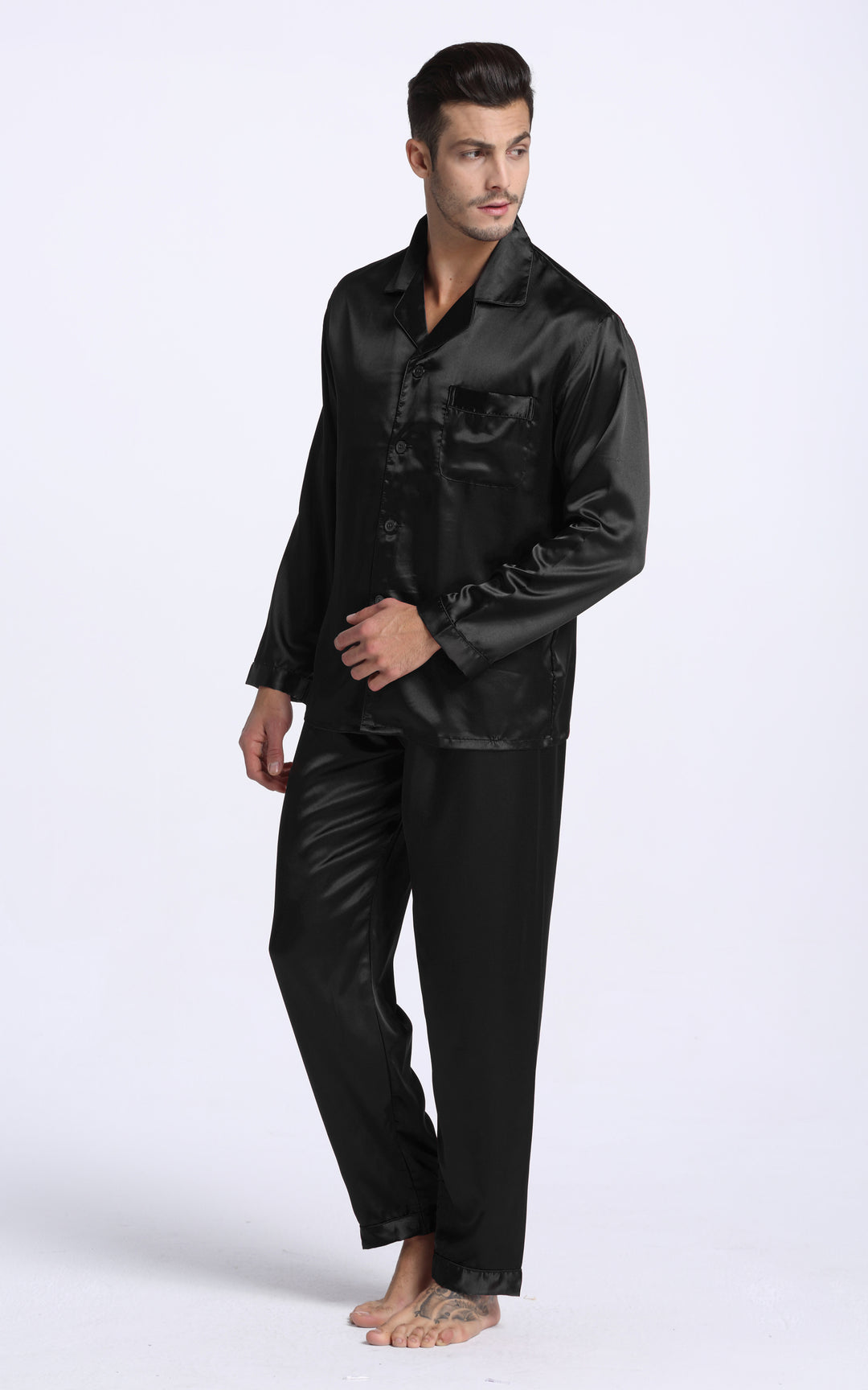 Men s Silk Satin Pajama Set Long Sleeve Black Tony Candice