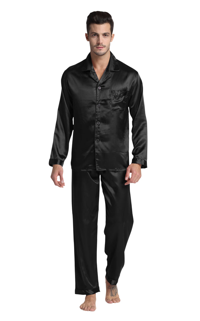 Men s Silk Satin Pajama Set Long Sleeve Black Tony Candice