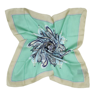 Women's 100% Silk Square Scarf with Graphic Print, 33*33 Inch (Green Luxury pattern)