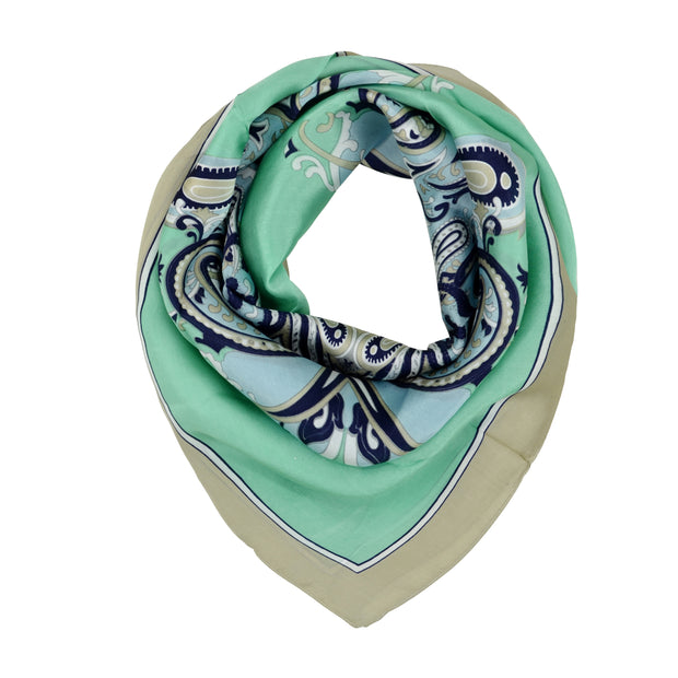 Women's 100% Silk Square Scarf with Graphic Print, 33*33 Inch (Green Luxury pattern)