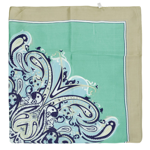 Women's 100% Silk Square Scarf with Graphic Print, 33*33 Inch (Green Luxury pattern)