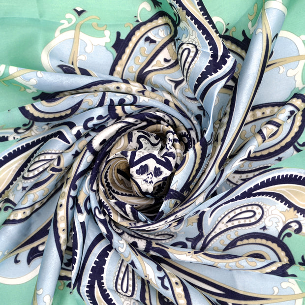 Women's 100% Silk Square Scarf with Graphic Print, 33*33 Inch (Green Luxury pattern)