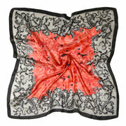 Women's 100% Silk Square Scarf with Graphic Print, 33*33 Inch (Red Rose pattern print)