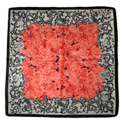 Women's 100% Silk Square Scarf with Graphic Print, 33*33 Inch (Red Rose pattern print)