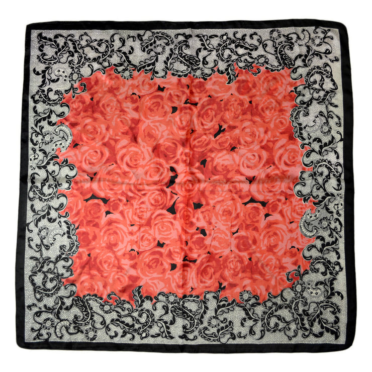 Women's 100% Silk Square Scarf with Graphic Print, 33*33 Inch (Red Rose pattern print)