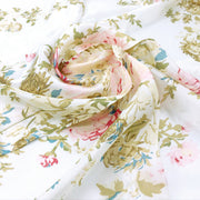 Women's 100% Silk Square Scarf with Graphic Print, 33*33 Inch (White and Pink Flowers Print)