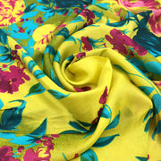 Women's 100% Silk Square Scarf with Graphic Print, 33*33 Inch (Yellow Flowers Print)