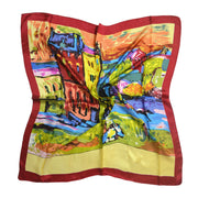 Women's 100% Silk Square Scarf with Graphic Print, 33*33 Inch (colorful house' oil painting print)