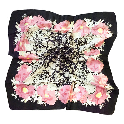 Women's 100% Silk Square Scarf with Graphic Print, 33*33 Inch (new white pink flower)