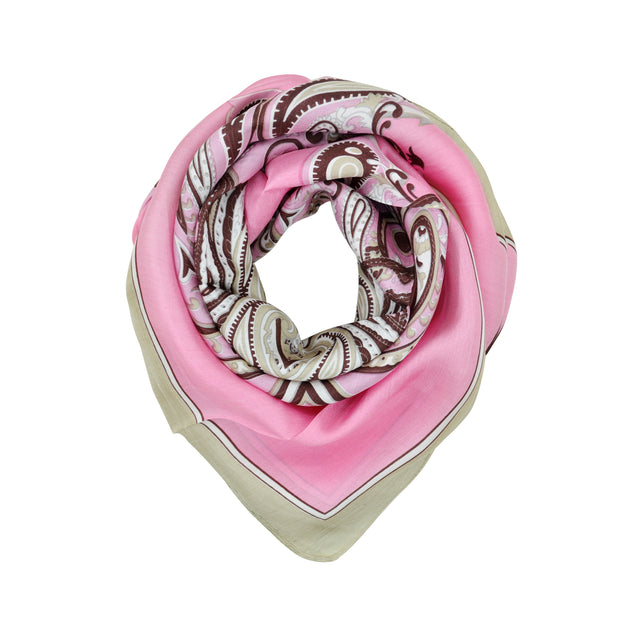 Women's 100% Silk Square Scarf with Graphic Print, 33*33 Inch (pink luxury pattern)