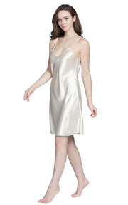 Women's Satin Nightgown Sexy Long Camisole -Beige