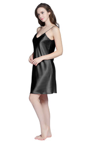 Women's Satin Nightgown Sexy Long Camisole -Black