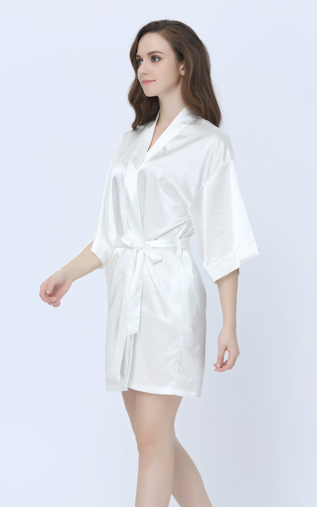 Women's Satin Short Kimono Robes-White