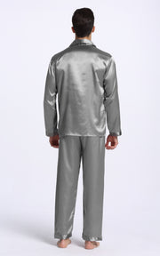 Men's Silk Satin Pajama Set Long Sleeve-Gray