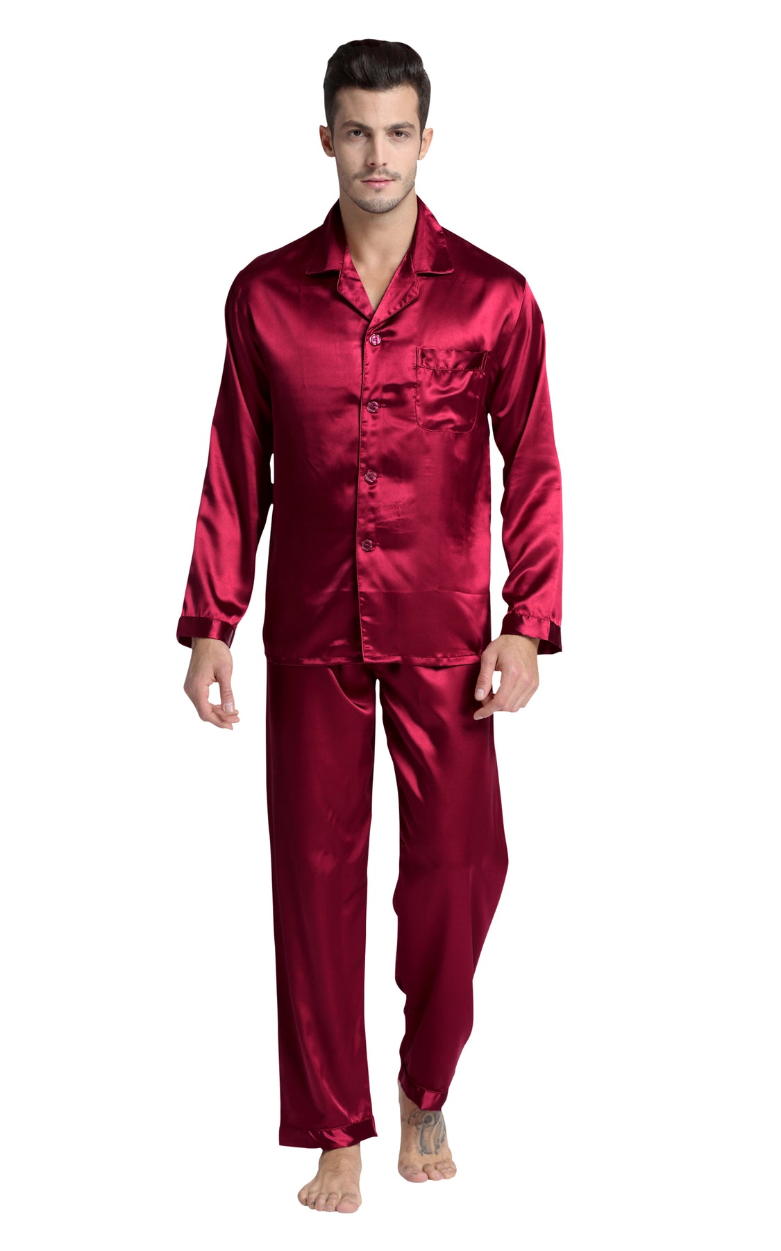 Men's Silk Satin Pajama Set Long Sleeve-Burgundy – Tony & Candice