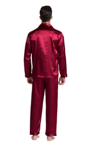 Men's Silk Satin Pajama Set Long Sleeve-Burgundy