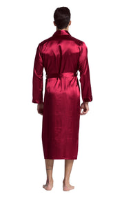 Men's Satin Long Robe with Shawl Collar-Burgundy