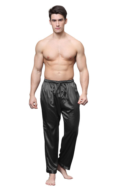 Men's Satin Pajama Pants, Long PJ Bottoms-Black