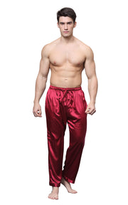 Men's Satin Pajama Pants, Long PJ Bottoms-Burgundy