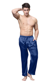 Men's Satin Pajama Pants, Long PJ Bottoms-Navy Blue
