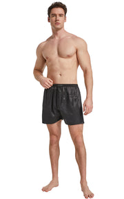 Men's Satin Boxer Briefs, Sleep Shorts Underwear (Pack of 4)-Burgundy+Black+Gray+Navy Blue