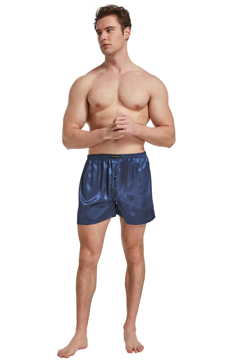 Men's Satin Boxer Briefs, Sleep Shorts Underwear (Pack of 4)-Burgundy+Black+Gray+Navy Blue