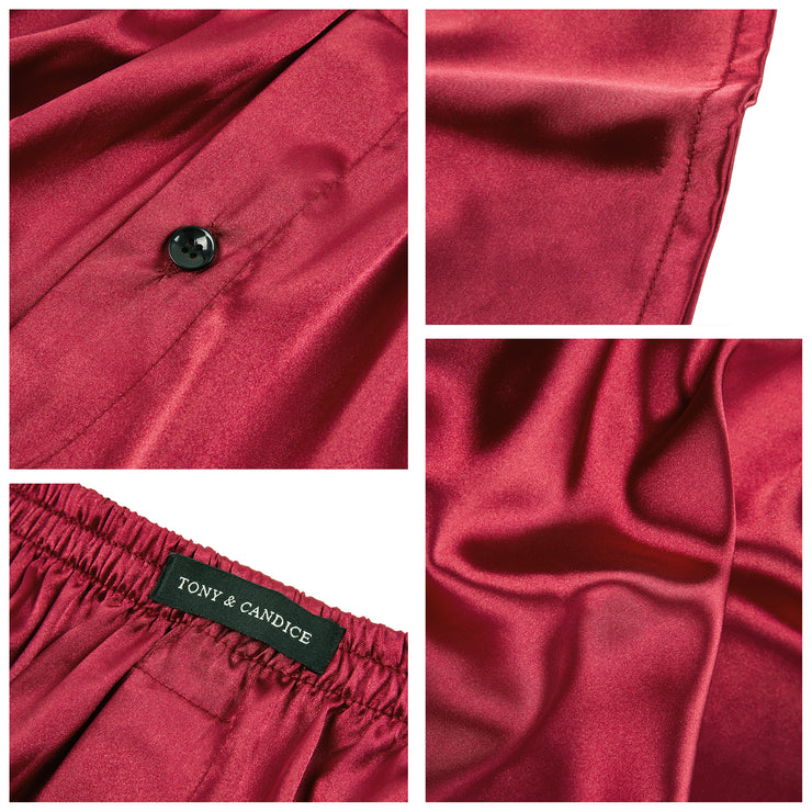 Men's Satin Boxer Briefs, Sleep Shorts Underwear (Pack of 4)-Burgundy+Black+Gray+Navy Blue