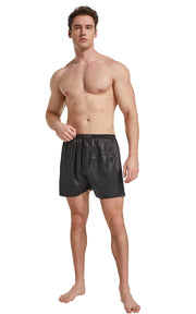 Men's Satin Boxer Briefs, Sleep Shorts Underwear (Pack of 4)-Blue/Burgundy+Black+Burgundy with Black Diamonds+Chestnut