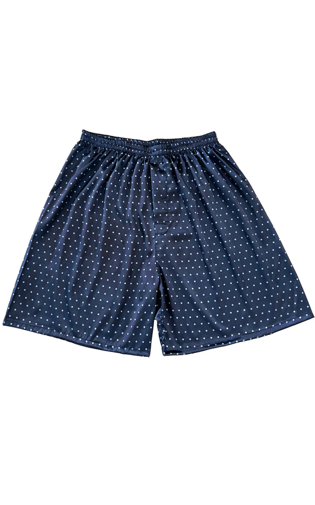 Men's Satin Boxers Shorts Underwear Pack of 3-Navy Blue Polka Dots+Black+Chestnut