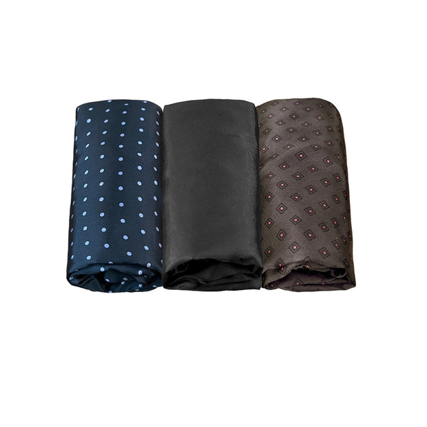 Men's Satin Boxers Shorts Underwear Pack of 3-Navy Blue Polka Dots+Black+Chestnut