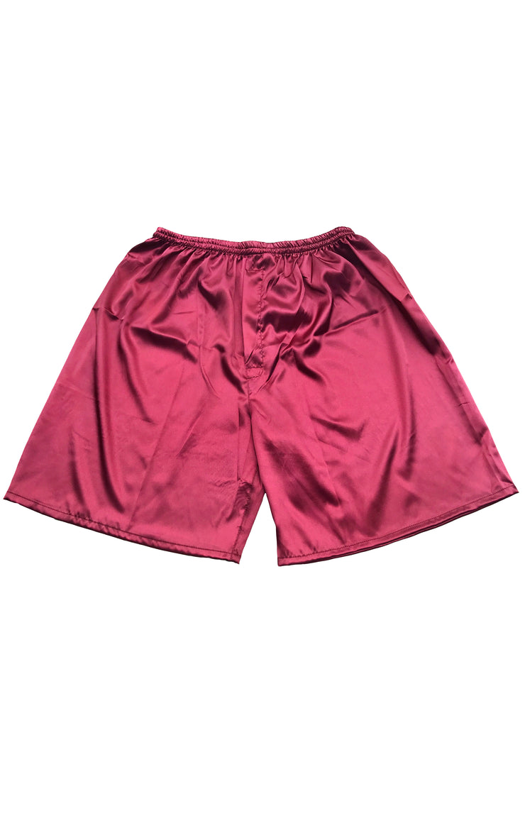 Men's Satin Boxers Shorts Underwear Pack of 2-Black+Burgundy