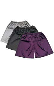 Men's Satin Boxers Shorts Underwear Pack of 3-Purple+Black+Gray