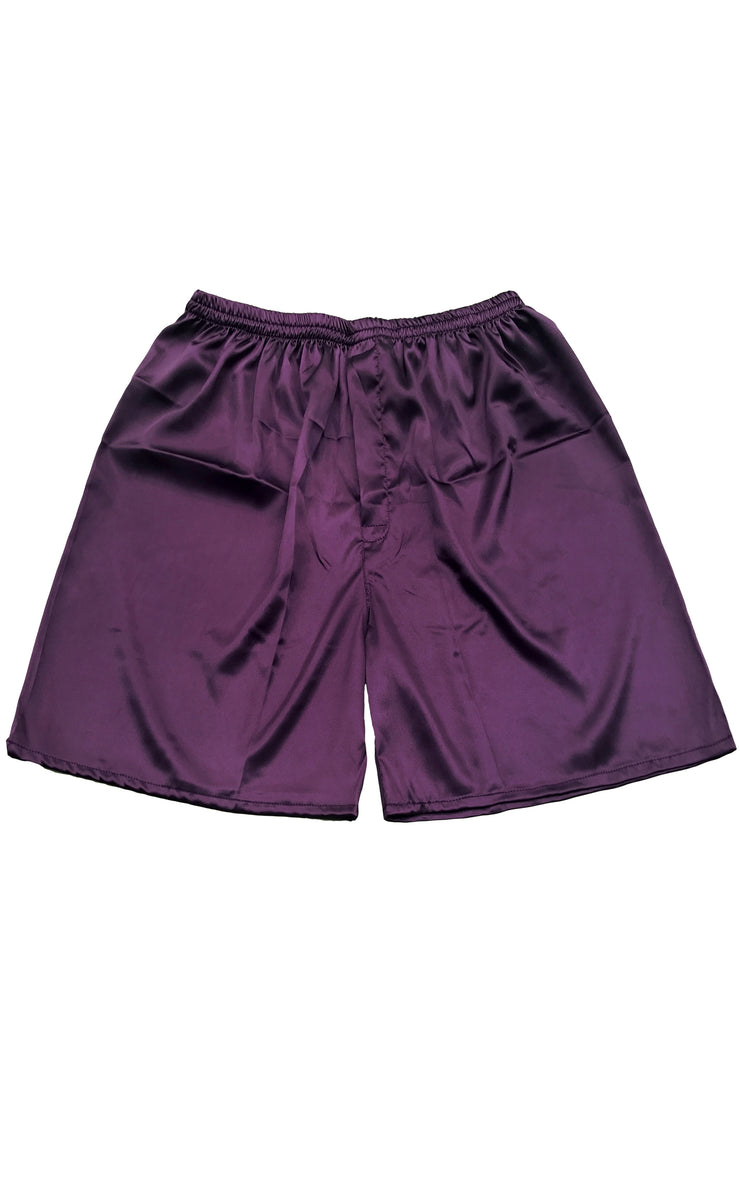 Men's Satin Boxers Shorts Underwear Pack of 3-Purple+Black+Gray