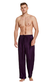 Men's Satin Pajama Pants, Long PJ Bottoms-Dark Purple