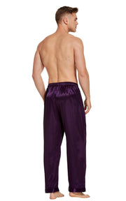 Men's Satin Pajama Pants, Long Pj Bottoms-Dark Purple
