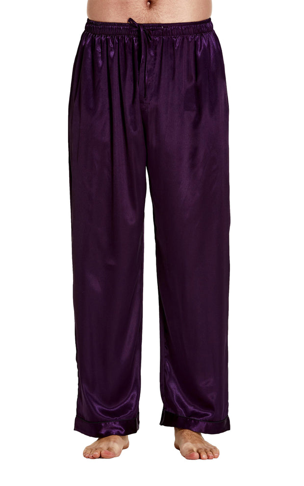 Men's Satin Pajama Pants, Long PJ Bottoms-Dark Purple