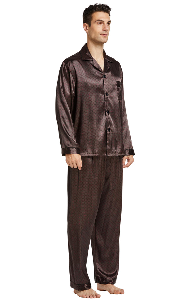 Men's Silk Satin Pajama Set Long Sleeve-Chestnut